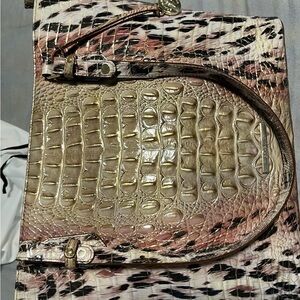 Brahmin Cream and Pink Shoulder Bag with Textured Reptile Design